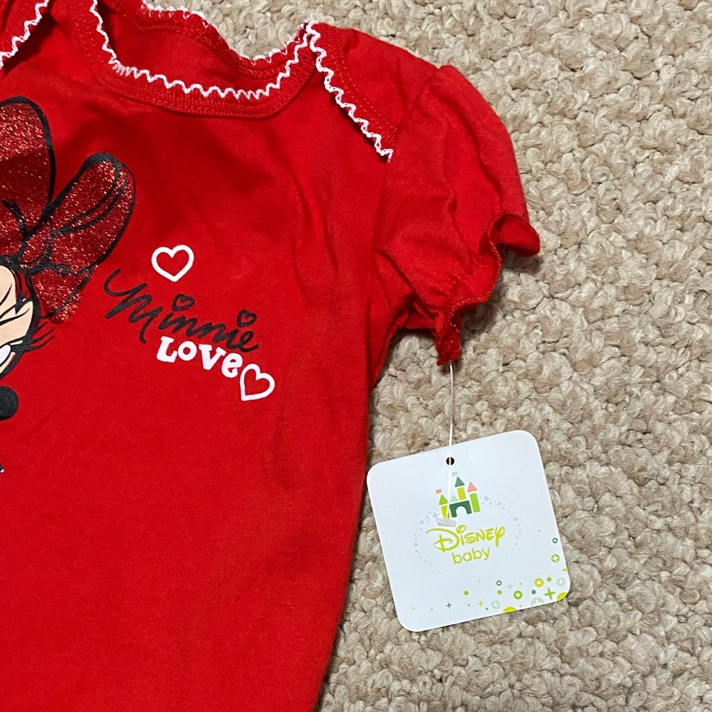 Disney baby NWT Minnie Mouse one piece red shorts outfit girl size 3mo - 6mo - Picture 8 of 14